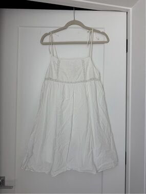H&M White Cotton Tie-Strap Mini Dress